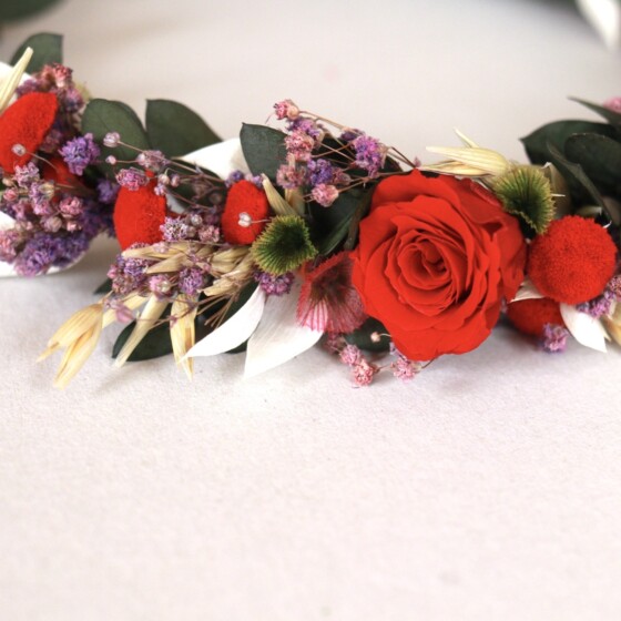 Corona con flores preservadas Rosas Rojas - Imagen 4